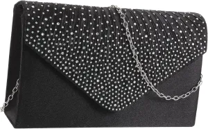 VALICLUD Dinner Bag Womens Evening Handbags Sequin Purse Rhinestone Bag Clutch Bags for Women Bridal Purse Black