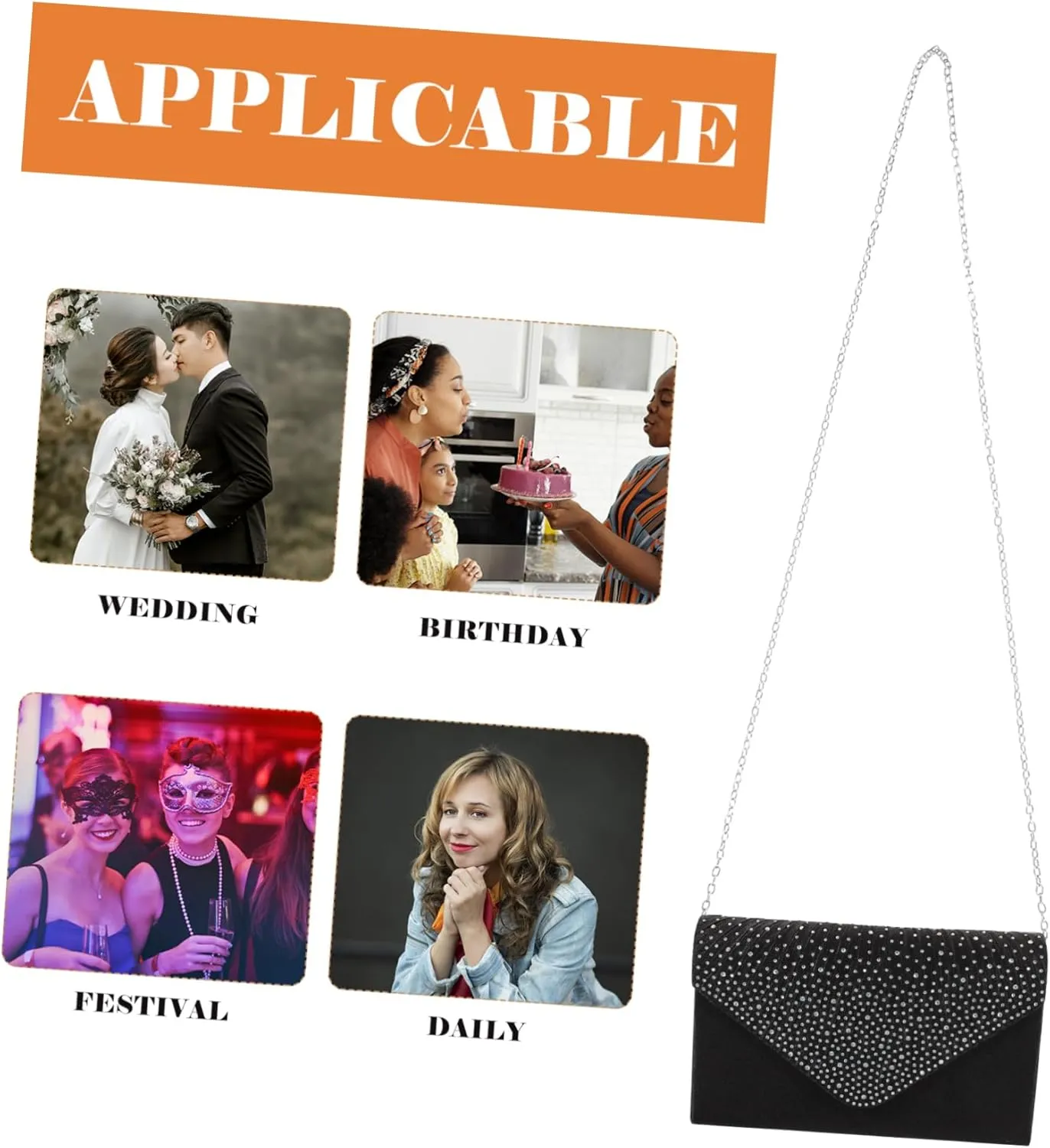 VALICLUD Dinner Bag Womens Evening Handbags Sequin Purse Rhinestone Bag Clutch Bags for Women Bridal Purse Black