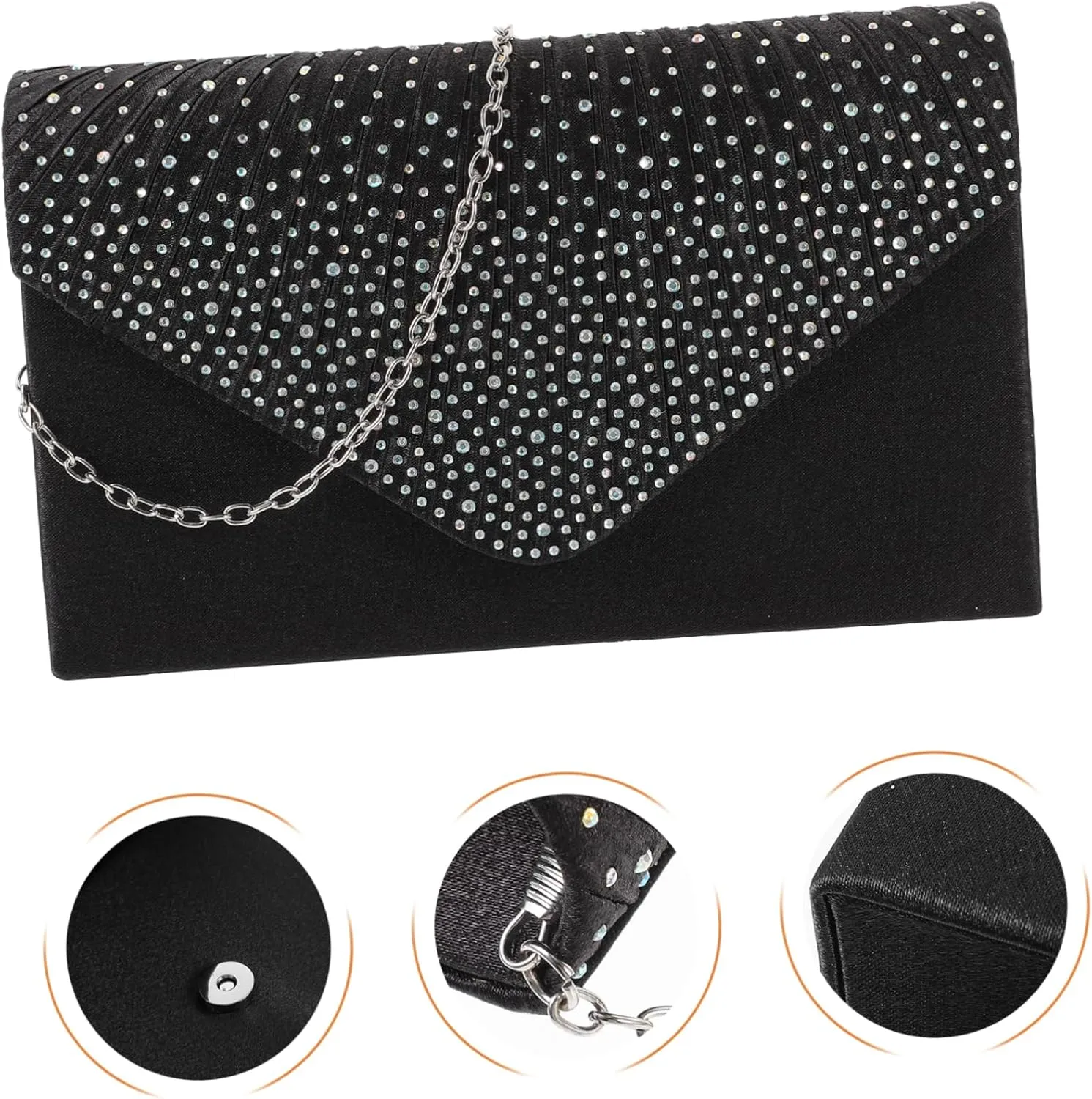 VALICLUD Dinner Bag Womens Evening Handbags Sequin Purse Rhinestone Bag Clutch Bags for Women Bridal Purse Black