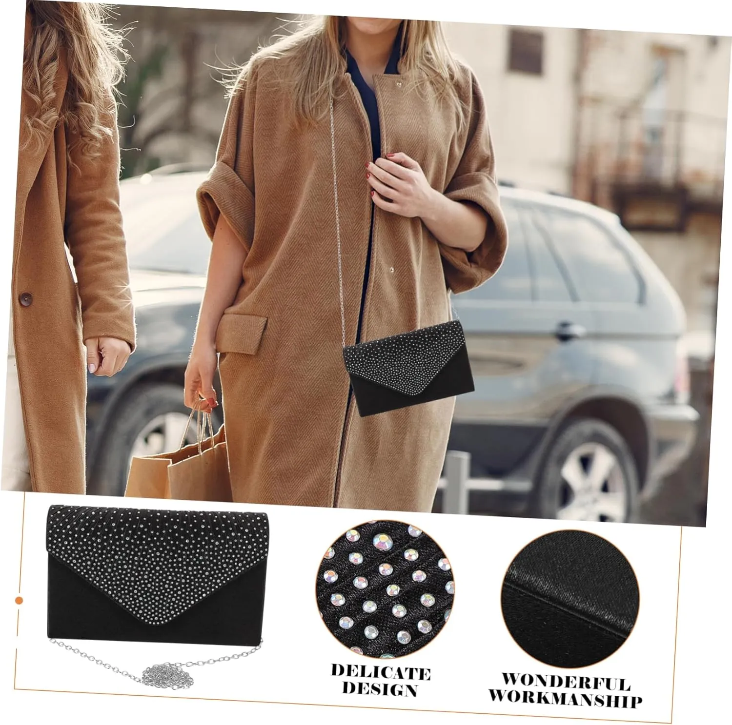 VALICLUD Dinner Bag Womens Evening Handbags Sequin Purse Rhinestone Bag Clutch Bags for Women Bridal Purse Black