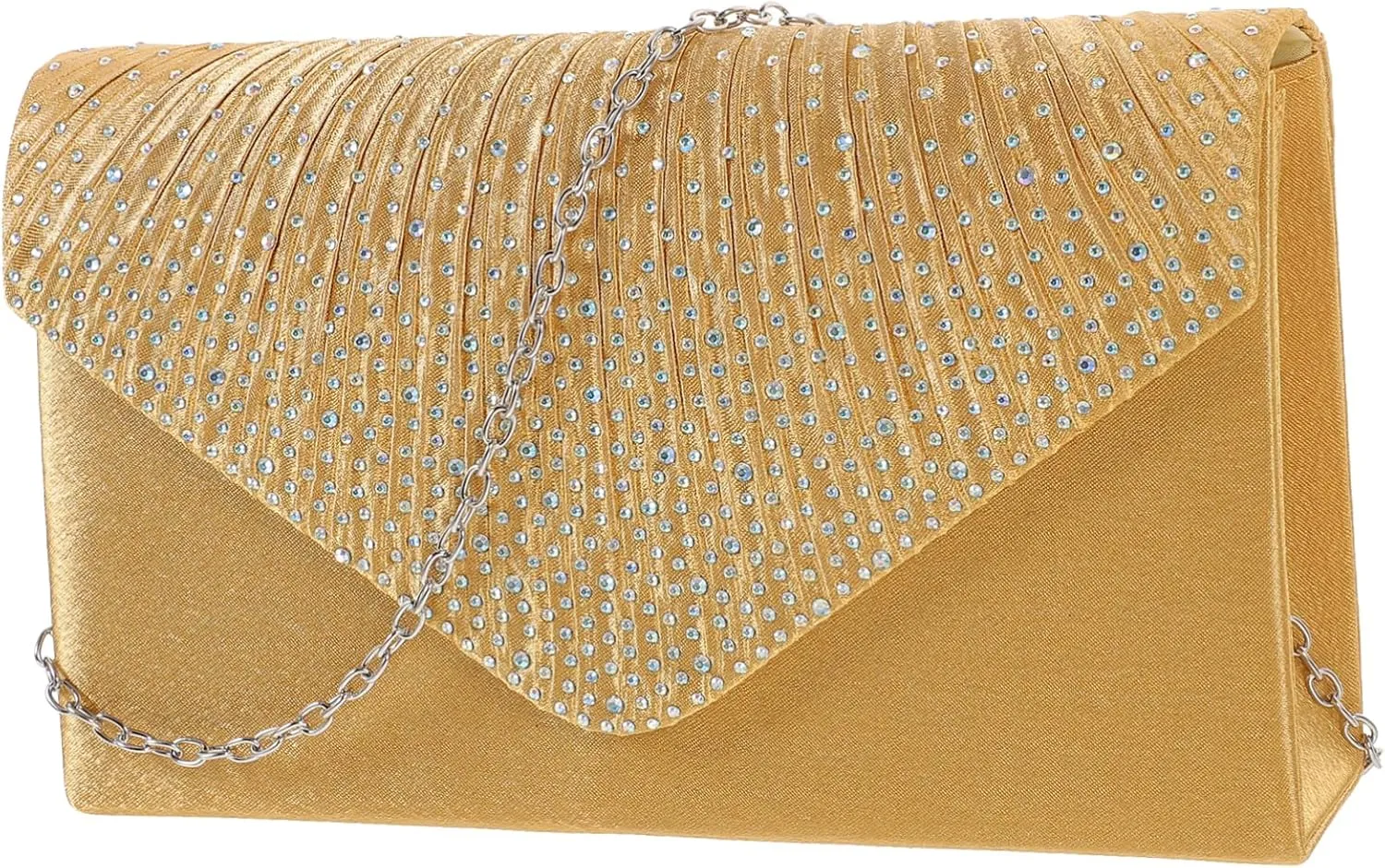 VALICLUD Handmade Bridal Clutch Bag Polyester Fabric Evening Pouch Ab Rhinestones Decorated Dress Purse for Wedding Events