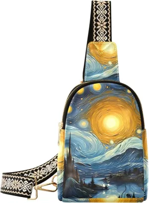 Van Gogh Starry Night Sling Bag for Women Fanny Packs for Women Small Leather Fanny Pack Crossbody Bags Fashion Waist Packs Chest Bag for Travel 21341521