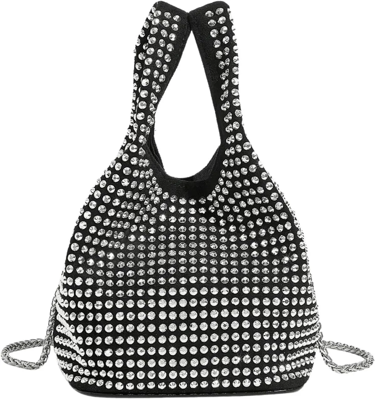 Verdusa Women's Rhinestone Evening Clutch Handbags Glitter Crossbody Bucket Bags