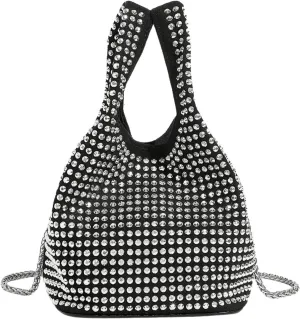 Verdusa Women's Rhinestone Evening Clutch Handbags Glitter Crossbody Bucket Bags