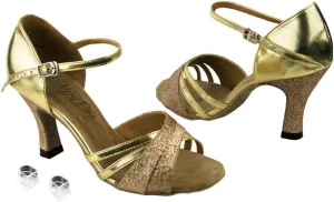 Very Fine Ladies Women Ballroom Dance Shoes EK6030 Gold Stardust & Gold Leather 2.5" Heel (7M)