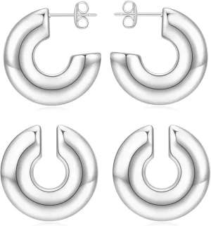 VQYSKO 2 PCS Ear Cuffs Earrings For Women | Non Piercing 14K Real Gold Cuff Clip On Cartilage Hoop Earring | Hollow Lightweight Earrings Trendy Thick Gold Jewelry