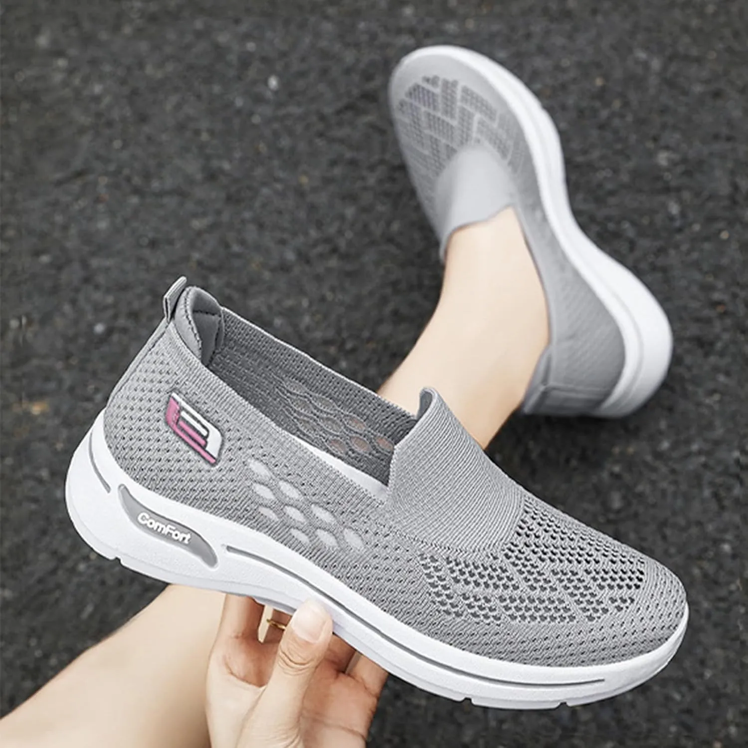 Walking Shoes Women Breathable Cutout Mesh Sneakers Knit Lightweight Comfortable Nurse Shoes Casual Walking Wide Flat Work Shoe for Spring Summer and Daily Wear