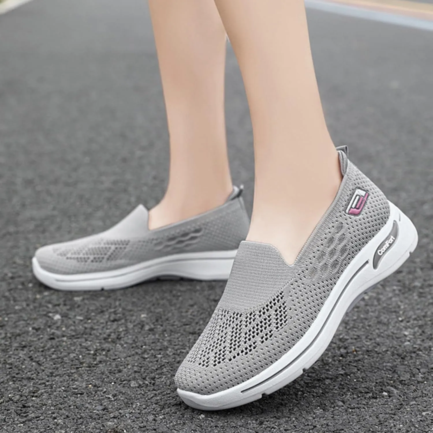 Walking Shoes Women Breathable Cutout Mesh Sneakers Knit Lightweight Comfortable Nurse Shoes Casual Walking Wide Flat Work Shoe for Spring Summer and Daily Wear
