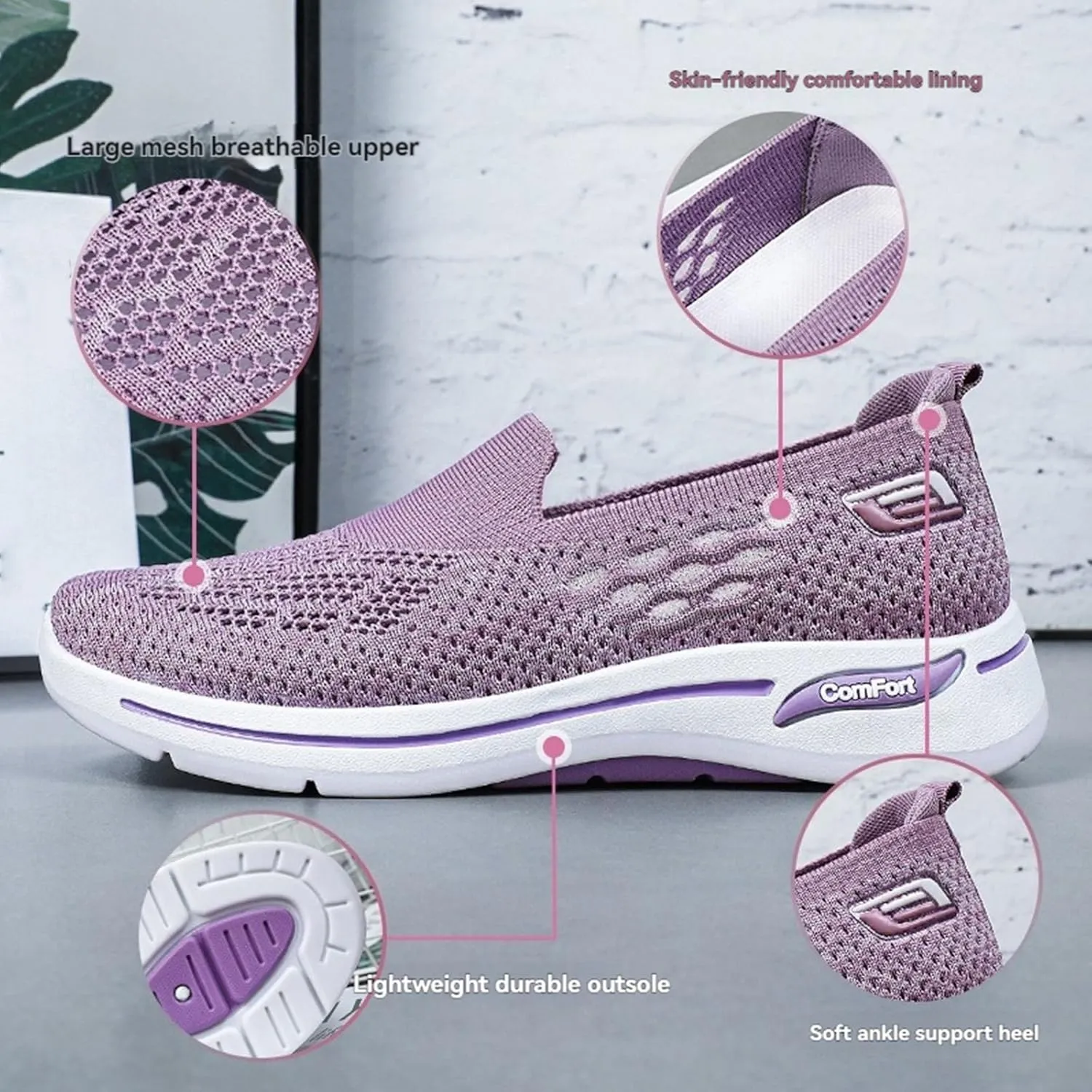 Walking Shoes Women Breathable Cutout Mesh Sneakers Knit Lightweight Comfortable Nurse Shoes Casual Walking Wide Flat Work Shoe for Spring Summer and Daily Wear