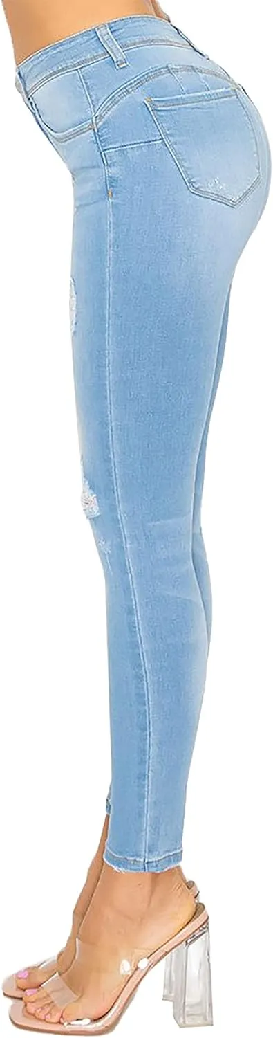 WAX JEAN Women's Butt I Love You Push-Up Destructed Modal Basic Skinny Jeans
