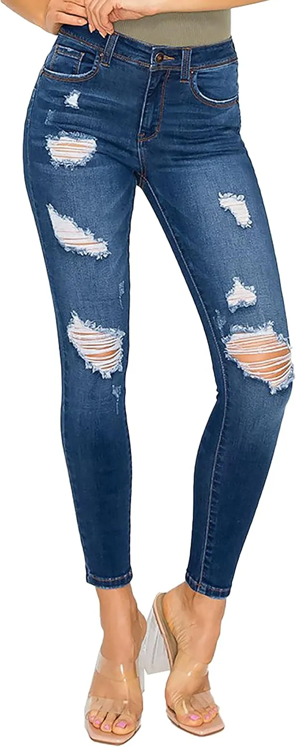 WAX JEAN Women's Butt I Love You Push-Up Destructed Modal Basic Skinny Jeans