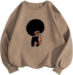 WDIRARA Women's Figure Graphic Sweatshirt Crewneck Long Sleeve Pullovers Top