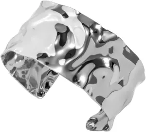 Wide Cuff Bracelet for Women Chunky Thick Hammered Concave Open Edge Arm Wrist Wrap Irregular Adjustable Shiny
