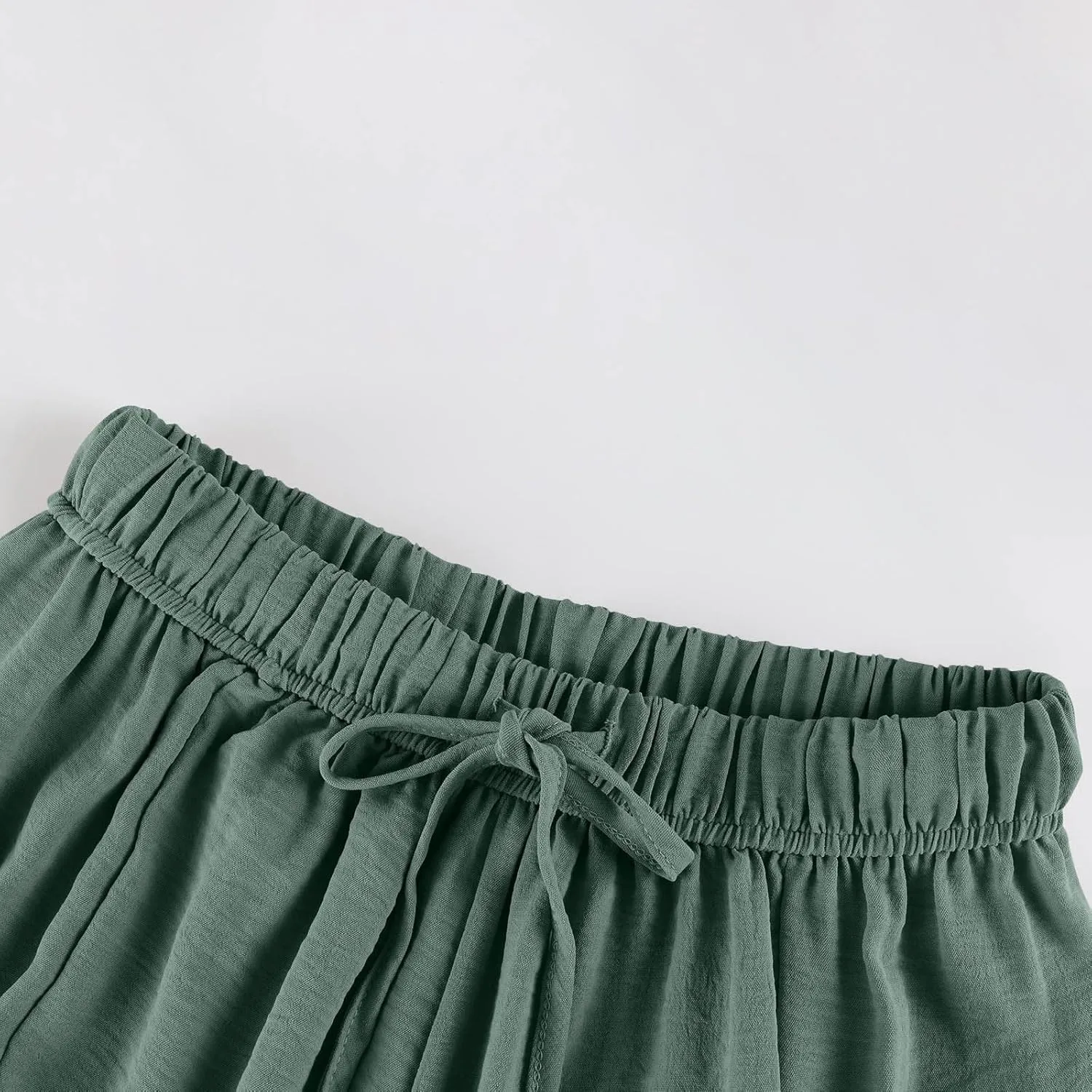 Wide Leg Boho Pants for Women 2025 Linen Beach Elastic Waist Palazzo Pants with Pockets Drawstring Pleated Trousers