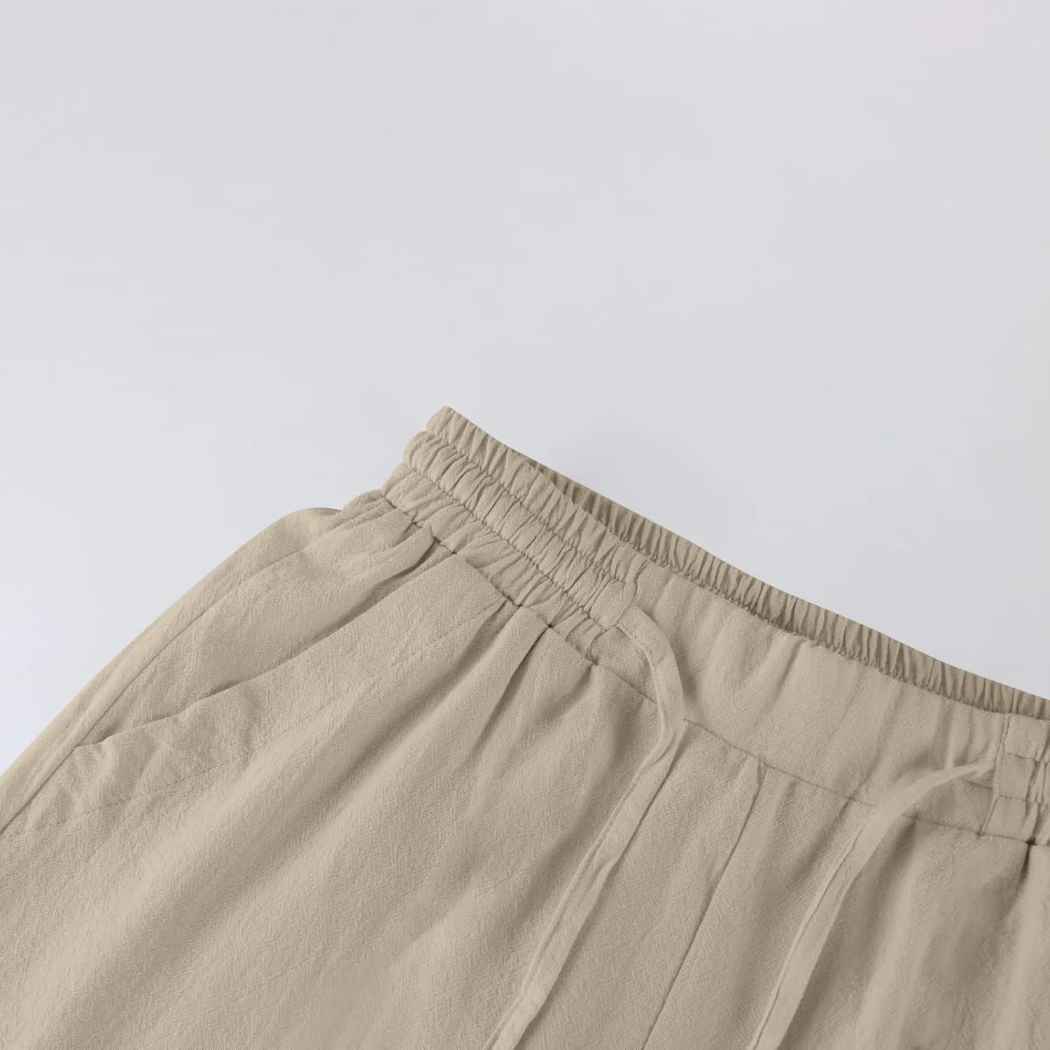 Wide Leg Casual Pants for Women 2025 Linen Flowy Elastic Waist Palazzo Pants with Pockets Straight Drawstring Trousers