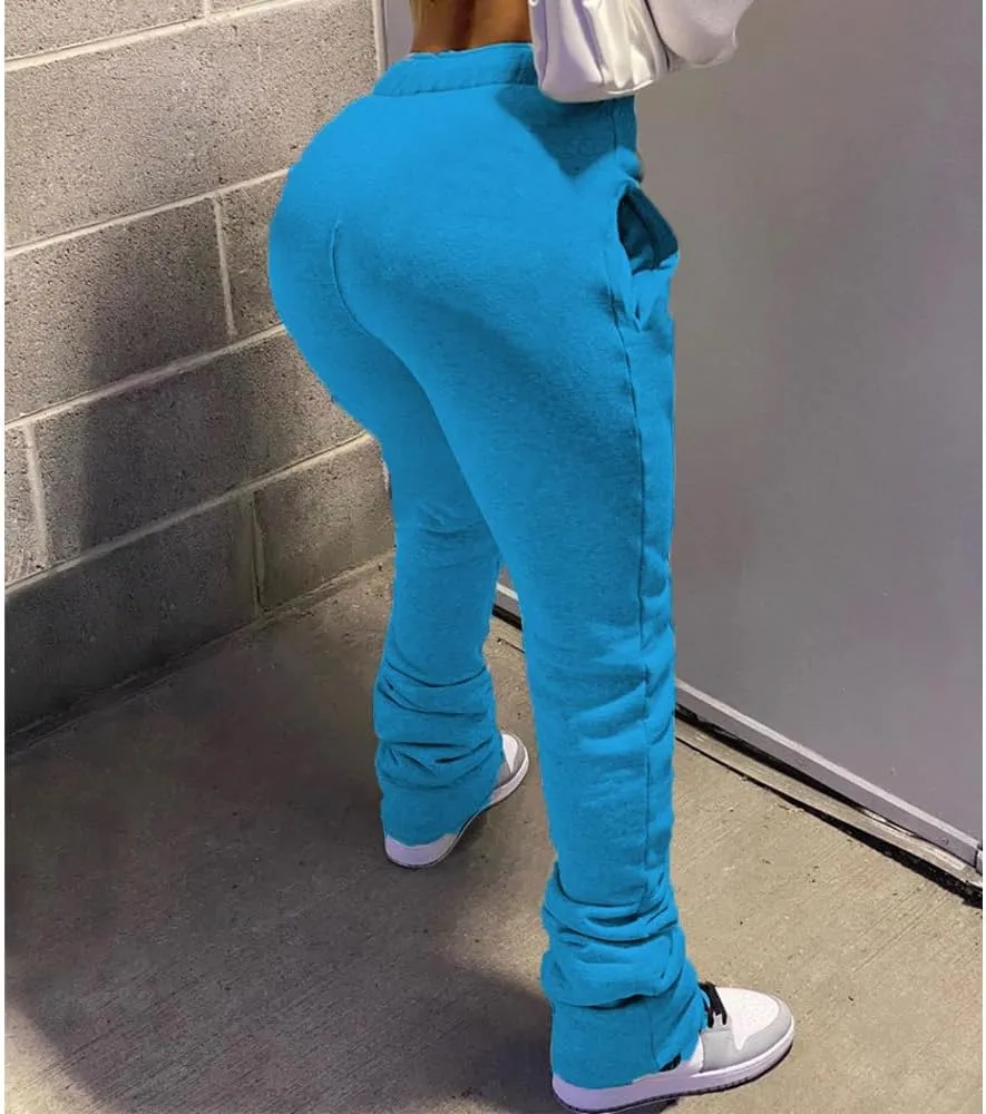 Winter High Waisted Sweatpants for Women Casual Baggy Drawstring Jogger Sweat Pants Workout Pile Pants with Pockets