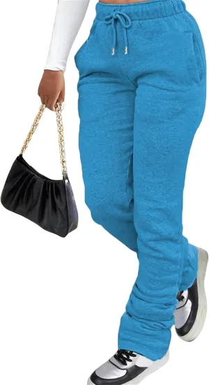 Winter High Waisted Sweatpants for Women Casual Baggy Drawstring Jogger Sweat Pants Workout Pile Pants with Pockets