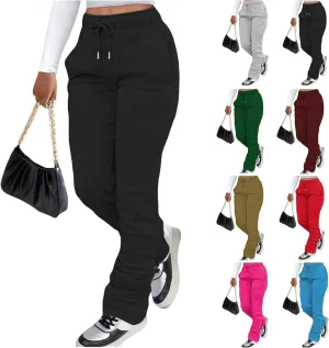 Winter High Waisted Sweatpants for Women Casual Baggy Drawstring Jogger Sweat Pants Workout Pile Pants with Pockets