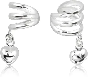 WithLoveSilver 925 Sterling Silver 3 Lines Love Heart Dangle Ear Cuffs Earrings
