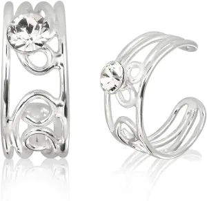 WithLoveSilver 925 Sterling Silver Wire Ear Cuffs With Small Clear Crystal Stone Earrings