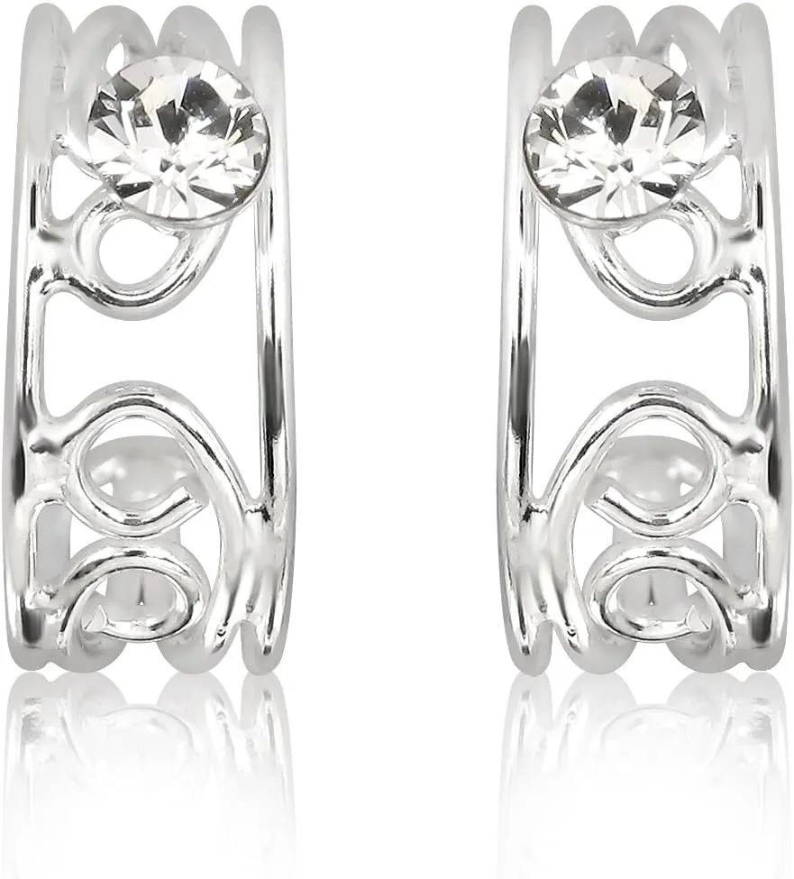 WithLoveSilver 925 Sterling Silver Wire Ear Cuffs With Small Clear Crystal Stone Earrings