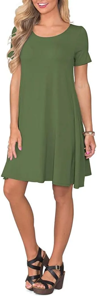 WNEEDU Women's Summer Casual T Shirt Dresses Short Sleeve Swing Dress with Pockets