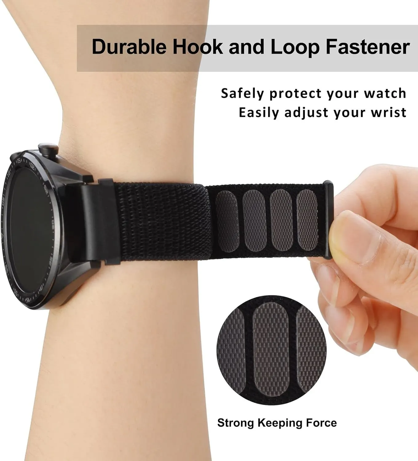 WOCCI 18mm Adjustable Nylon Watch Band, Quick Release Sport Loop Strap (Black)