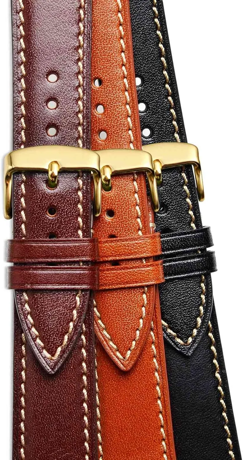 WOCCI 20mm Luxury Watch Band, Italian Leather Strap with Golden Buckle (Gold Brown)