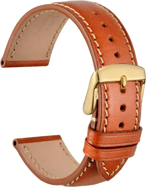 WOCCI 20mm Luxury Watch Band, Italian Leather Strap with Golden Buckle (Gold Brown)