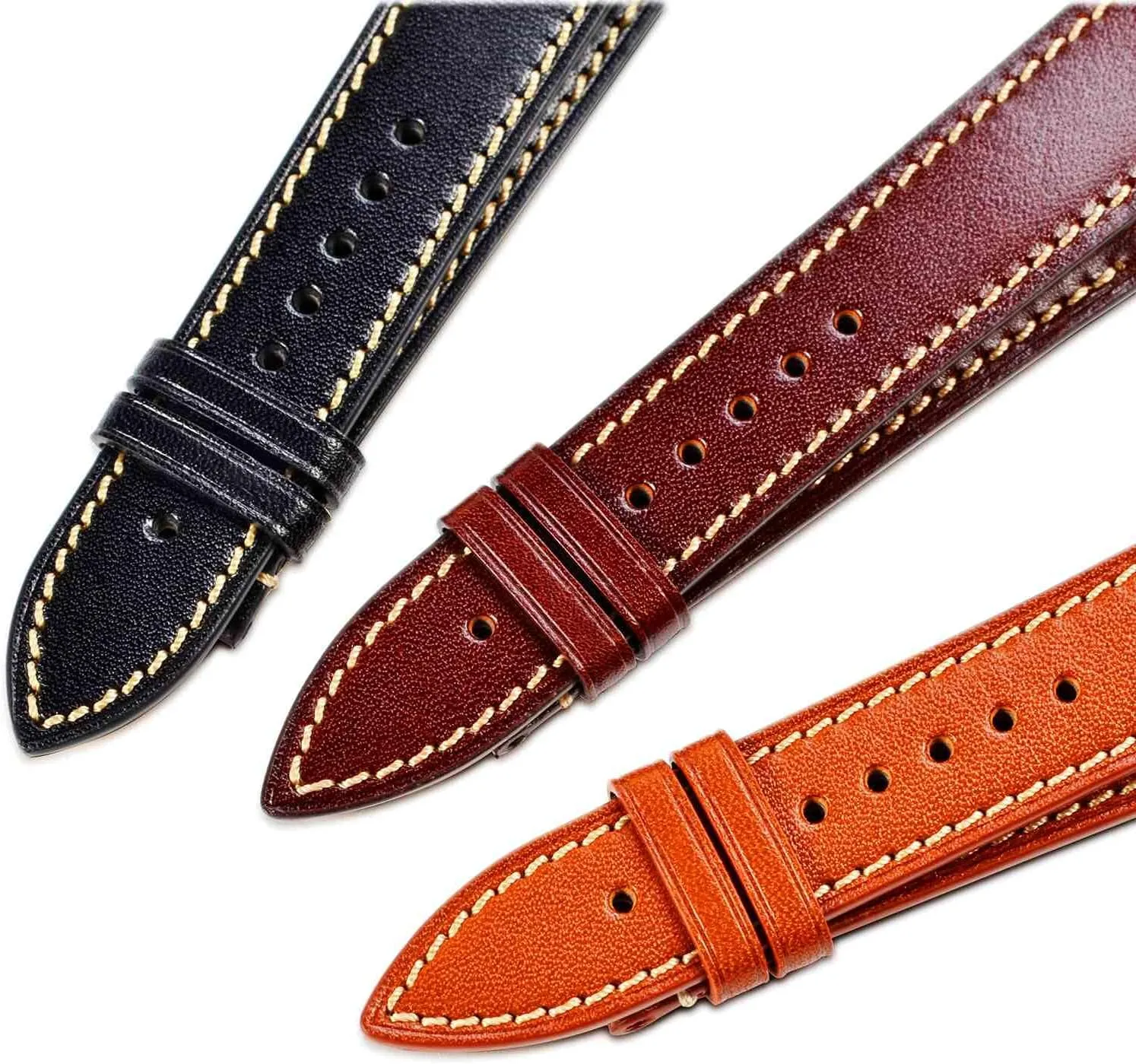WOCCI 20mm Luxury Watch Band, Italian Leather Strap with Golden Buckle (Gold Brown)