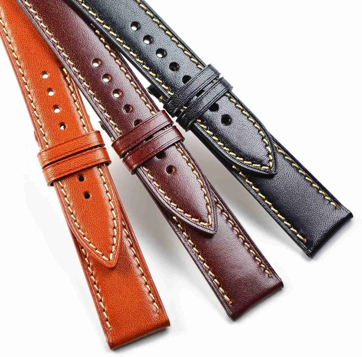 WOCCI 20mm Luxury Watch Band, Italian Leather Strap with Golden Buckle (Gold Brown)