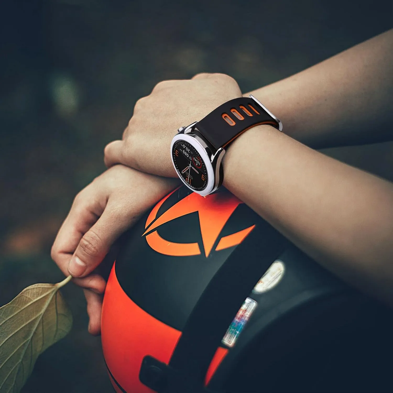 WOCCI 22mm Bicolor Watch Band, Silicone Rubber, Quick Release Replacement Strap for Men and Women, Black Stainless Steel Buckle (Black-Orange)
