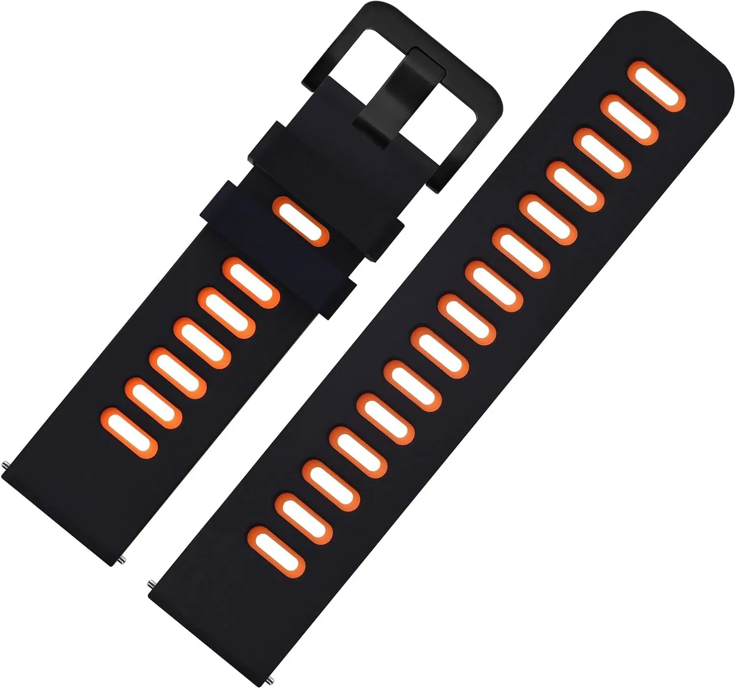 WOCCI 22mm Bicolor Watch Band, Silicone Rubber, Quick Release Replacement Strap for Men and Women, Black Stainless Steel Buckle (Black-Orange)