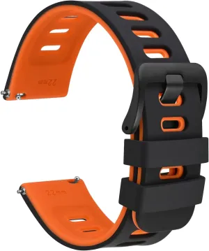 WOCCI 22mm Bicolor Watch Band, Silicone Rubber, Quick Release Replacement Strap for Men and Women, Black Stainless Steel Buckle (Black-Orange)