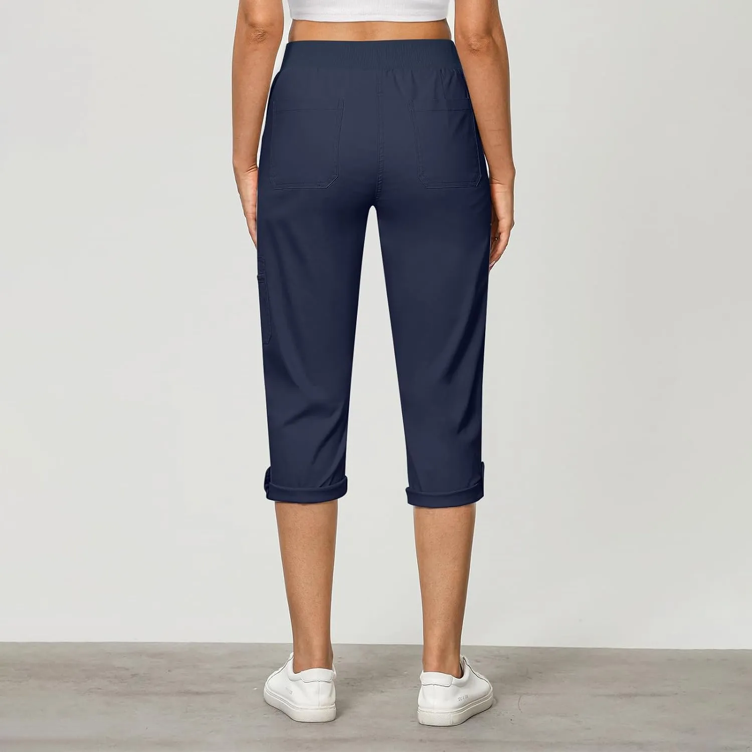 Women Cargo Capris Pants Dressy Casual Pull On Slacks Relaxed Fit Lounge Capris Office Work Comfy Cropped Trousers