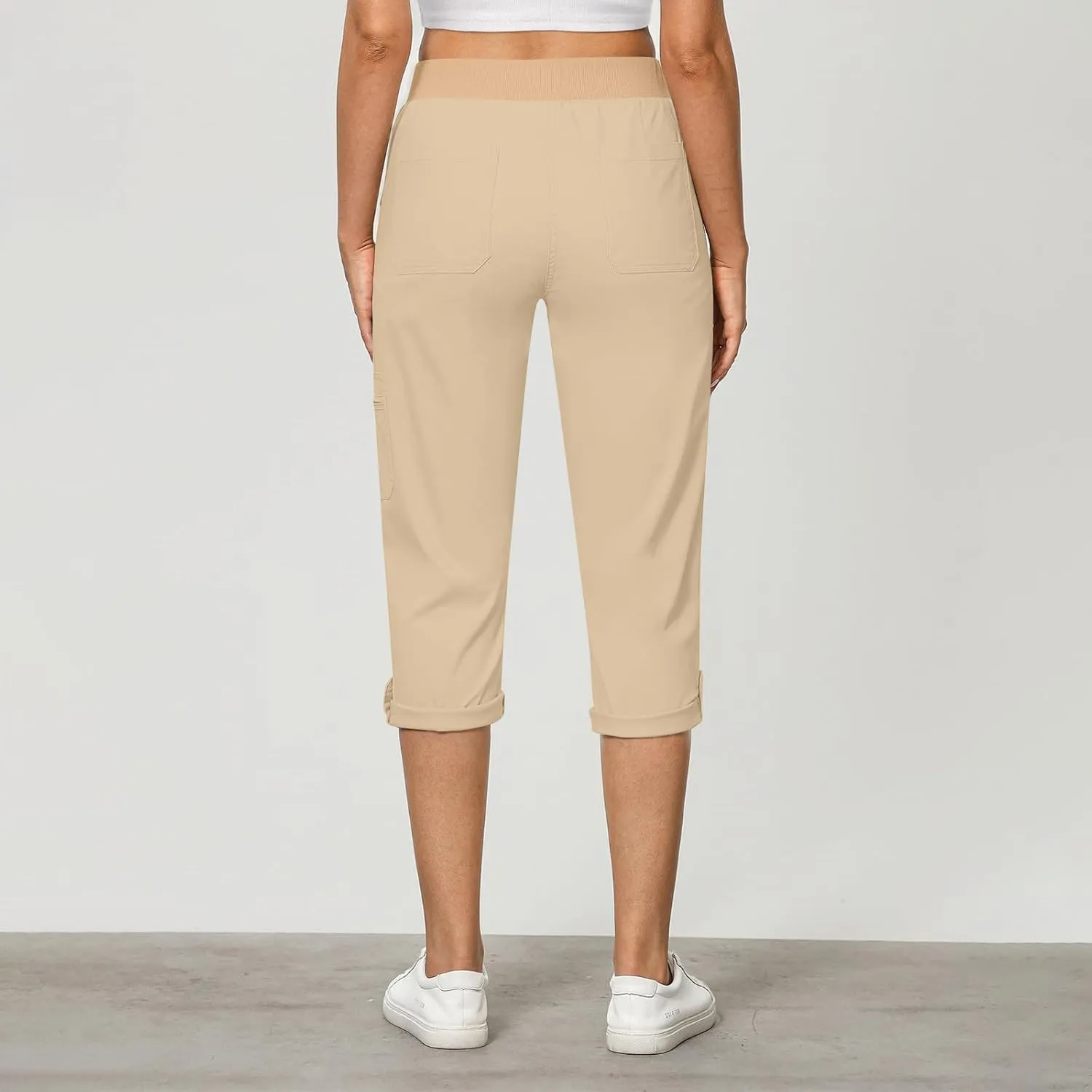Women Cargo Capris Pants Dressy Casual Pull On Slacks Relaxed Fit Lounge Capris Office Work Comfy Cropped Trousers