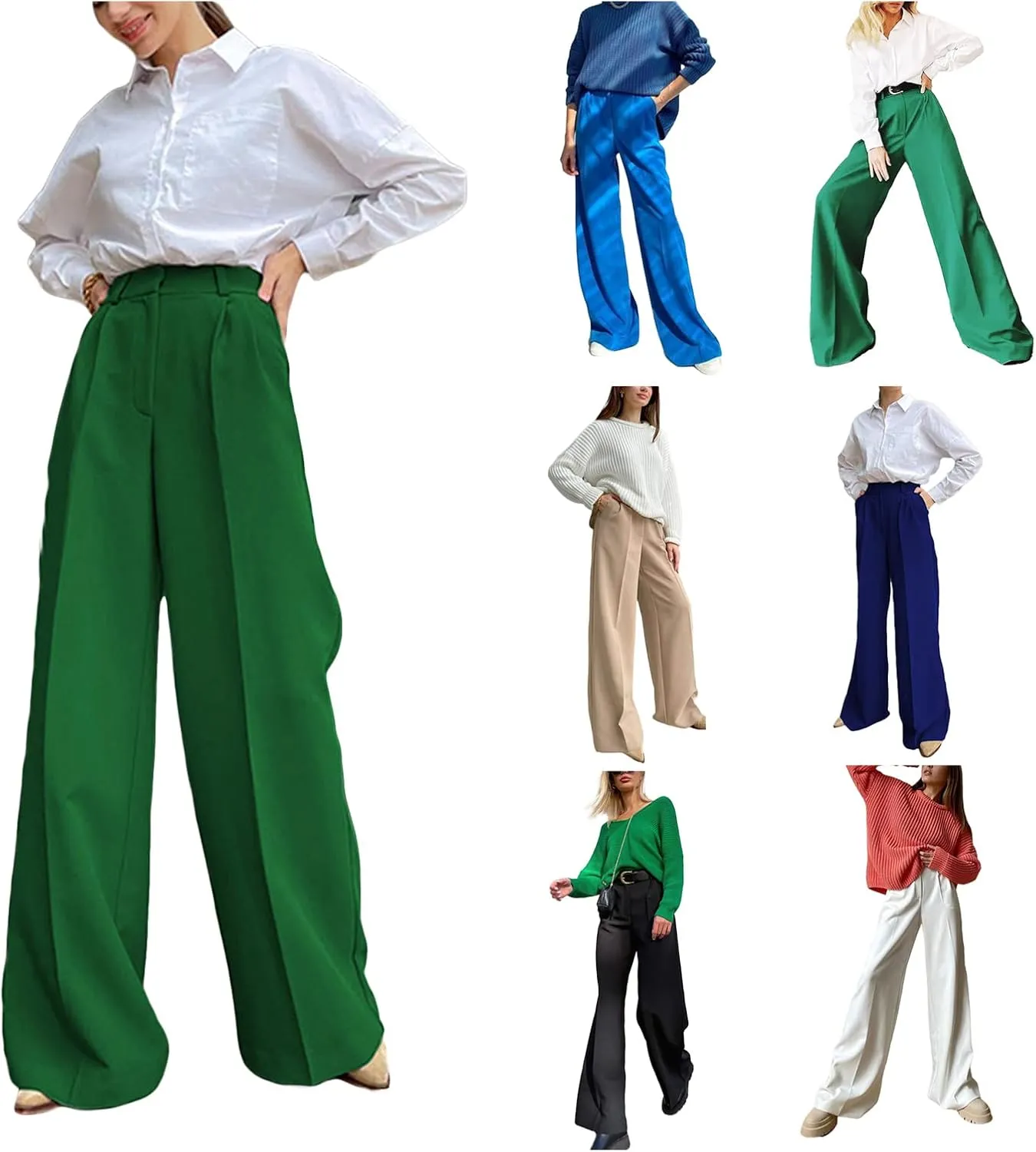 Women Casual Wide Leg Suit Pants High Waist Solid Color Loose Stretch Trousers Relaxed Fit All Day Straight Pants