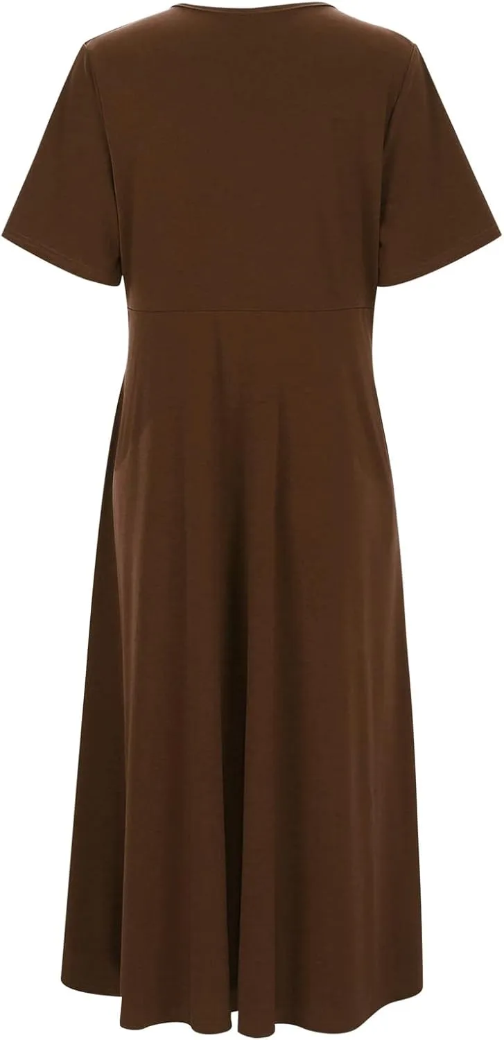 Women Cocktail Wrap Wedding Guest Formal Dresses V Neck Half Sleeve Vintage Tea Length Midi Party Dress with Pockets