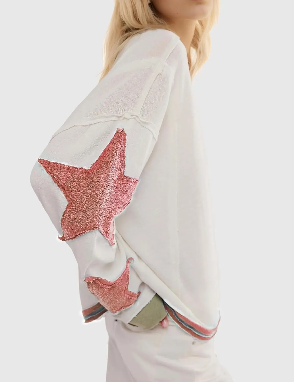 Women Cotton Oversized Shirts Lightweight Long Sleeve Crewneck Star Pullover Sweatshirt Hoodies 2025 Spring Clothes