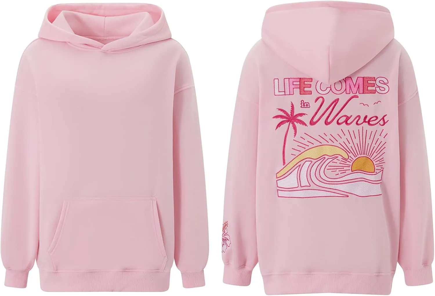 Women Embroidered Hoodies Y2K Long Sleeve Hooded Cute Preppy Fleece Pullover Sweatshirts with Pockets