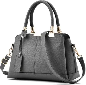 Women Handbag Lychee Pattern Top Handbag Tote Bag Briefcase with Detachable Leather Shoulder Strap