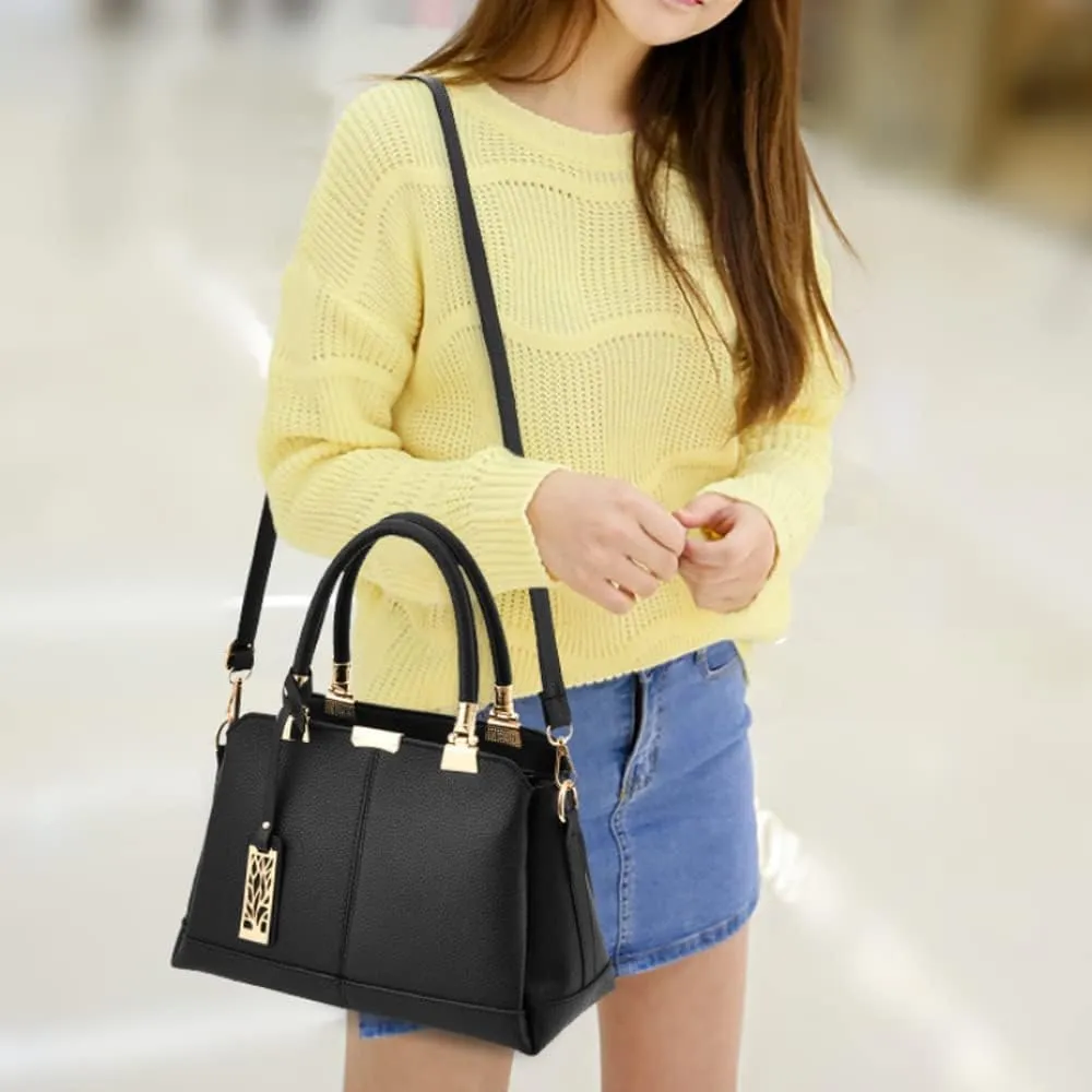 Women Handbag Lychee Pattern Top Handbag Tote Bag Briefcase with Detachable Leather Shoulder Strap