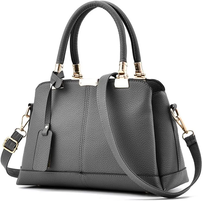 Women Handbag Lychee Pattern Top Handbag Tote Bag Briefcase with Detachable Leather Shoulder Strap