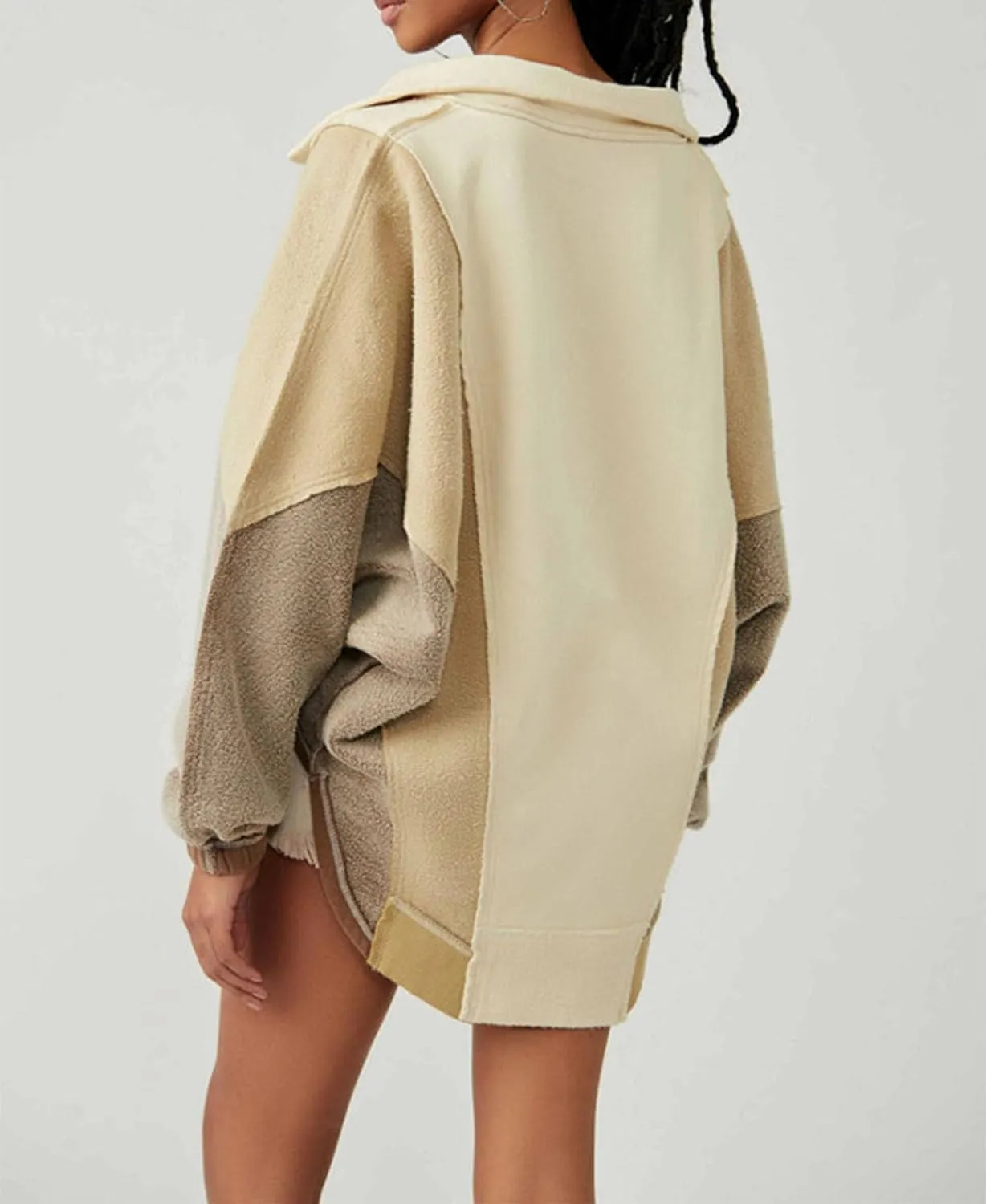 Women Oversized Sweatshirt V-Neck Fleece Sweatshirts Y2k Patchwork Pullovers Colorblock Hoodies Fall Outfits