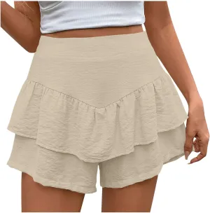 Women Ruffle Shorts Flowy Tiered Shorts Summer Boho Skorts A Line High Waisted Beach Shorts Trendy Vacation Shorts