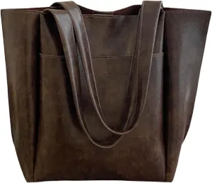 Women Shoulder Bag Fashionable New Pattern Vintage Solid Color Simple Strap Large Capacity Practical (Coffee, One Size)