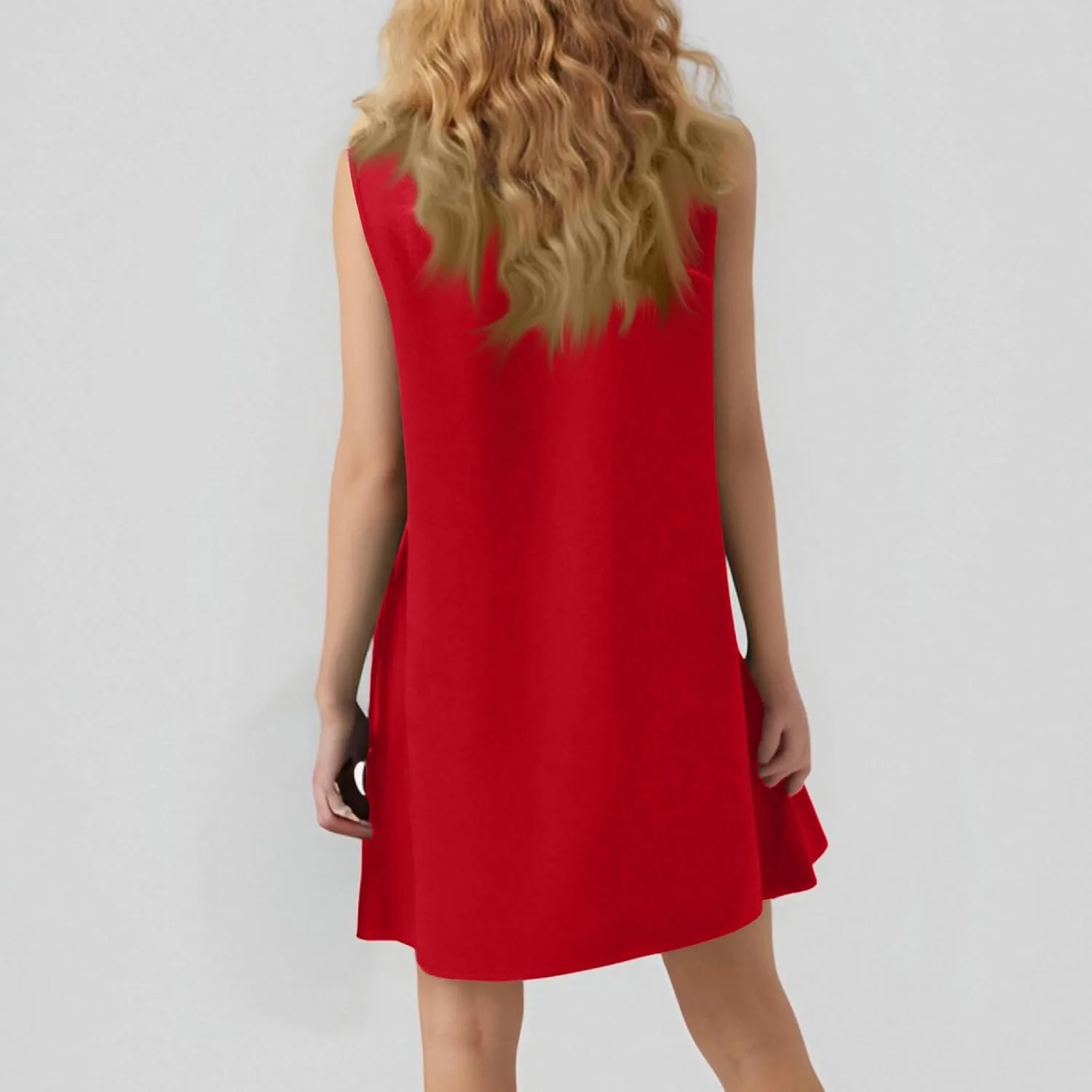 Women Summer Dress Solid Color Casual Sleeveless Tank Dresses Ruffle Hem Crewneck Loose Mini Dress