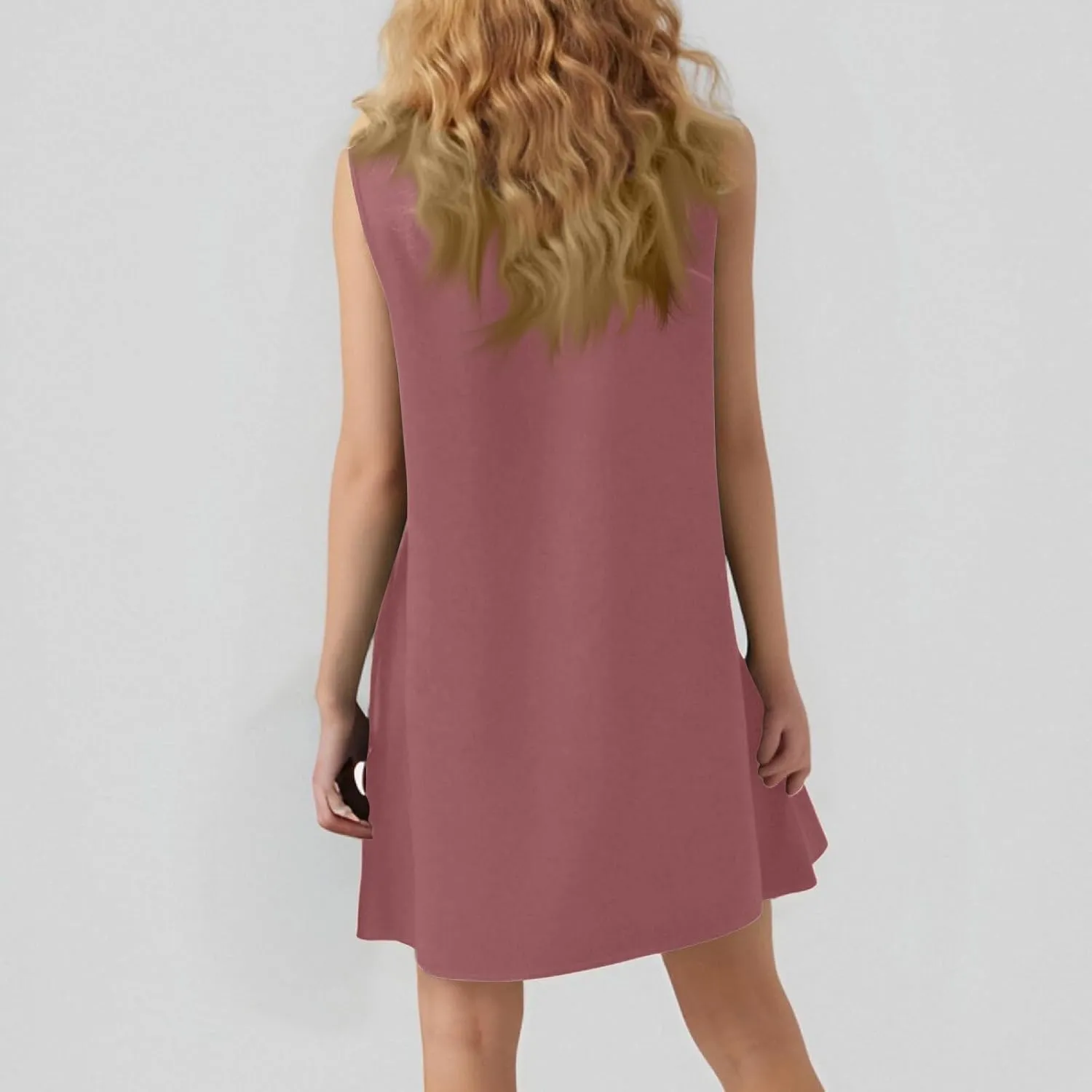 Women Summer Dress Solid Color Casual Sleeveless Tank Dresses Ruffle Hem Crewneck Loose Mini Dress