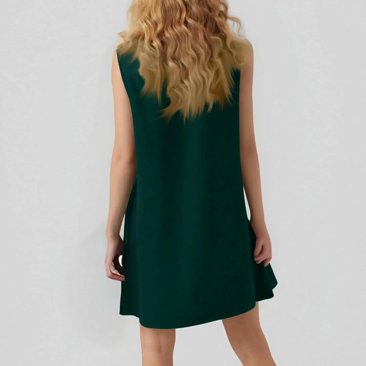 Women Summer Dress Solid Color Casual Sleeveless Tank Dresses Ruffle Hem Crewneck Loose Mini Dress