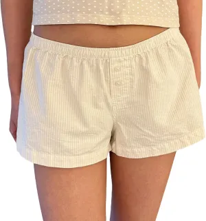 Women Y2k Boxer Shorts Plaid Elastic Waist Wide Leg Lounge Shorts Gingham Pjs Shorts Checkered Micro Shorts Bottoms